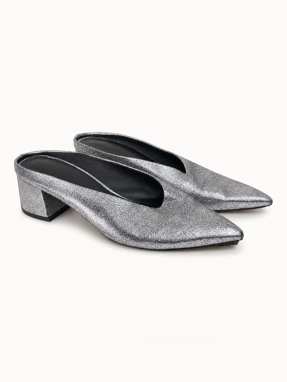 Vince Metallic Silver Leather Pointed Toe Mule Block Heel Pumps Size 10
